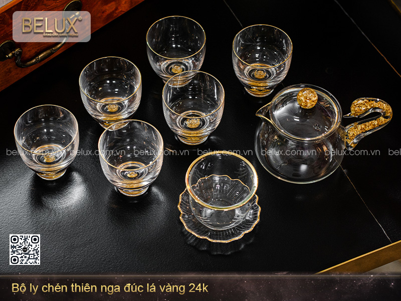 Bộ Ly Chén Thiên Nga Đúc Lá Vàng 24k