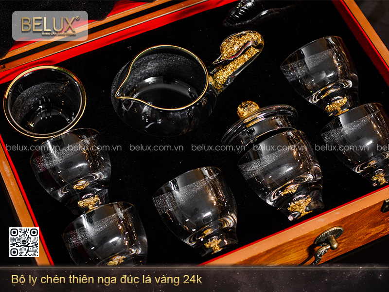 Bộ Ly Chén Thiên Nga Đúc Lá Vàng 24k