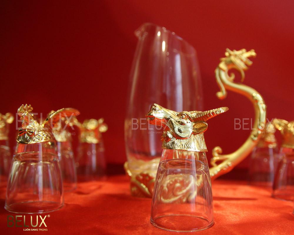 Bộ Ly Chén 12 Con Giáp Dát Vàng 24k