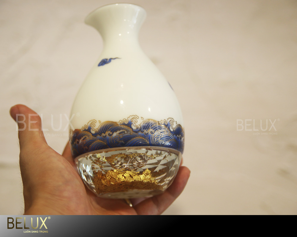 Bộ Bình Ly Sứ Vân Mây Đúc Vàng Lá 24k