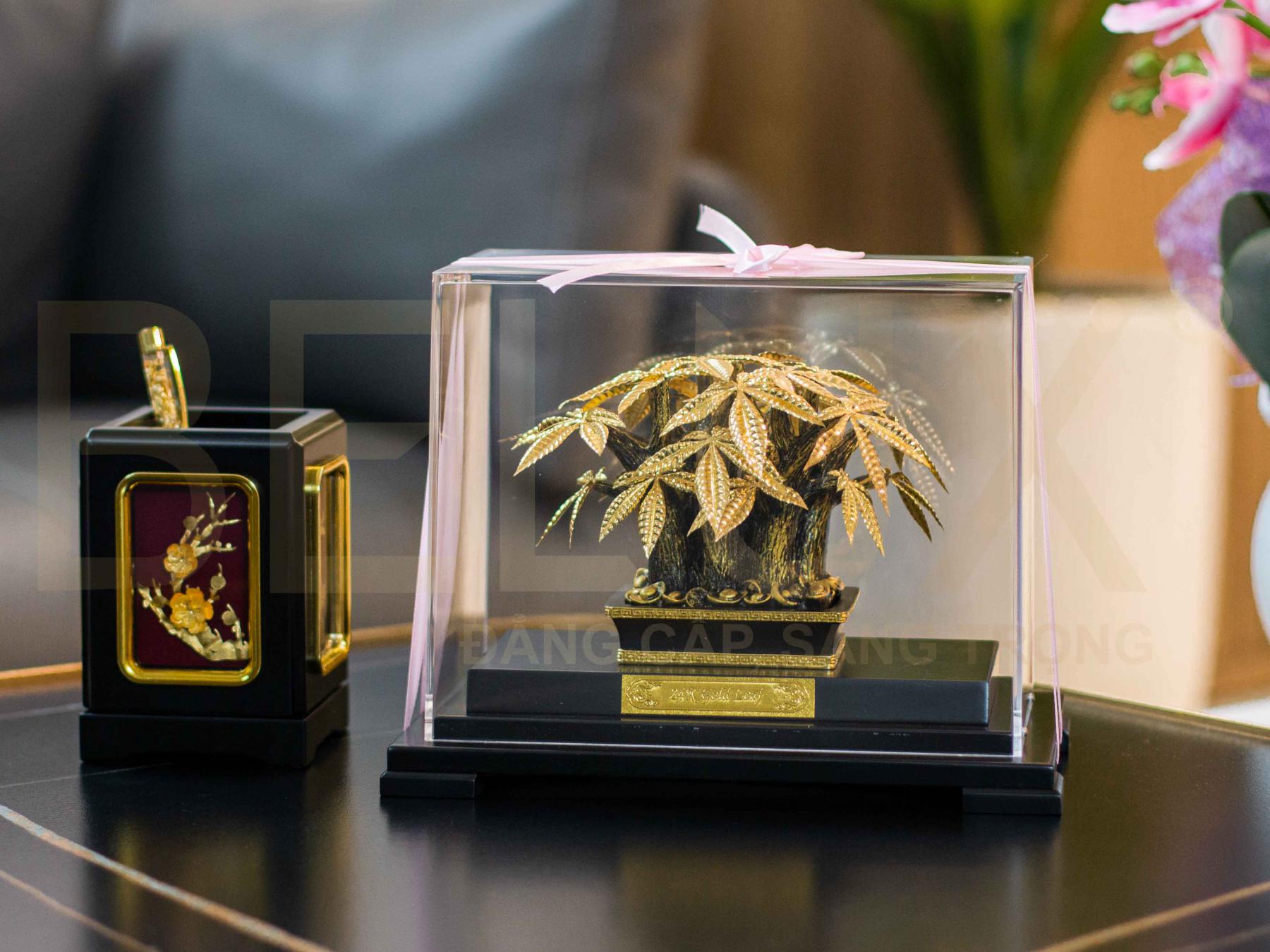 Chậu Kim Ngân Bonsai dát vàng 24K