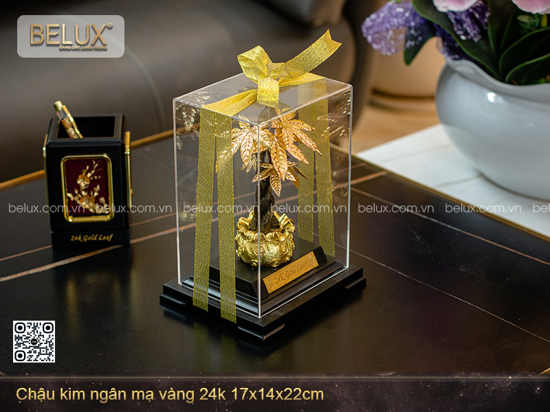 Chậu kim ngân mạ vàng 24k 17x14x22cm