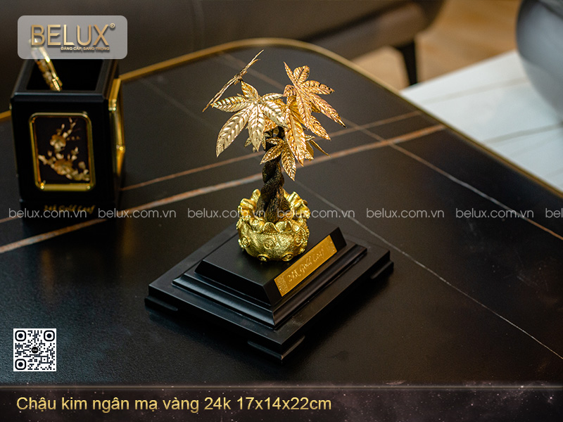 Chậu kim ngân mạ vàng 24k 17x14x22cm