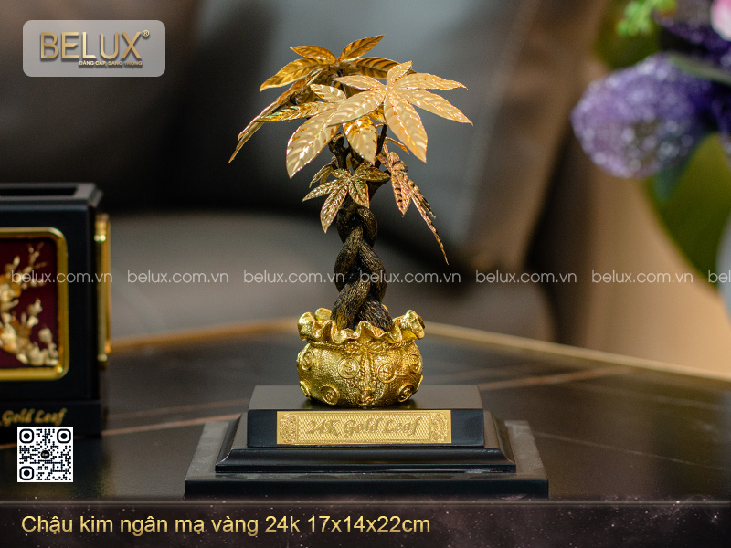 Chậu kim ngân mạ vàng 24k 17x14x22cm