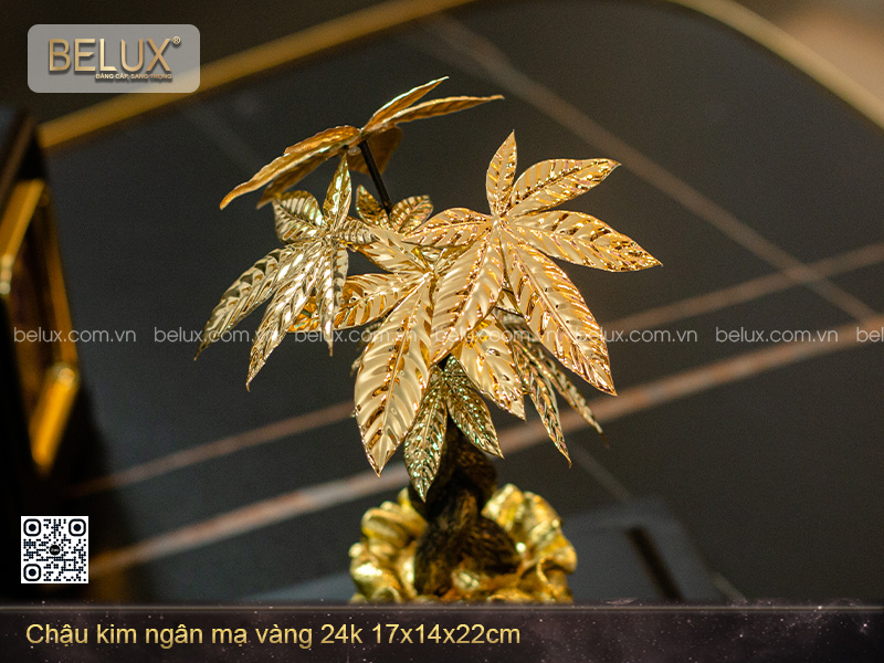 Chậu kim ngân mạ vàng 24k 17x14x22cm