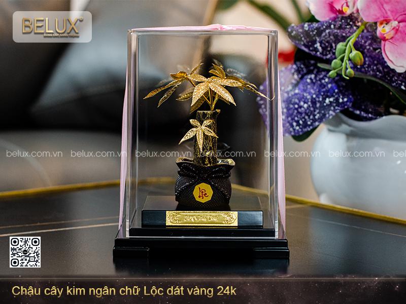 Chậu Cây Kim Ngân Chữ Lộc Dát Vàng 24k