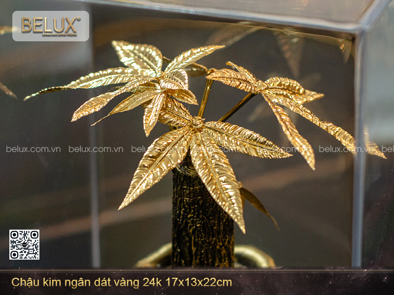 Chậu Kim Ngân Dát Vàng 24k 17x13x22cm