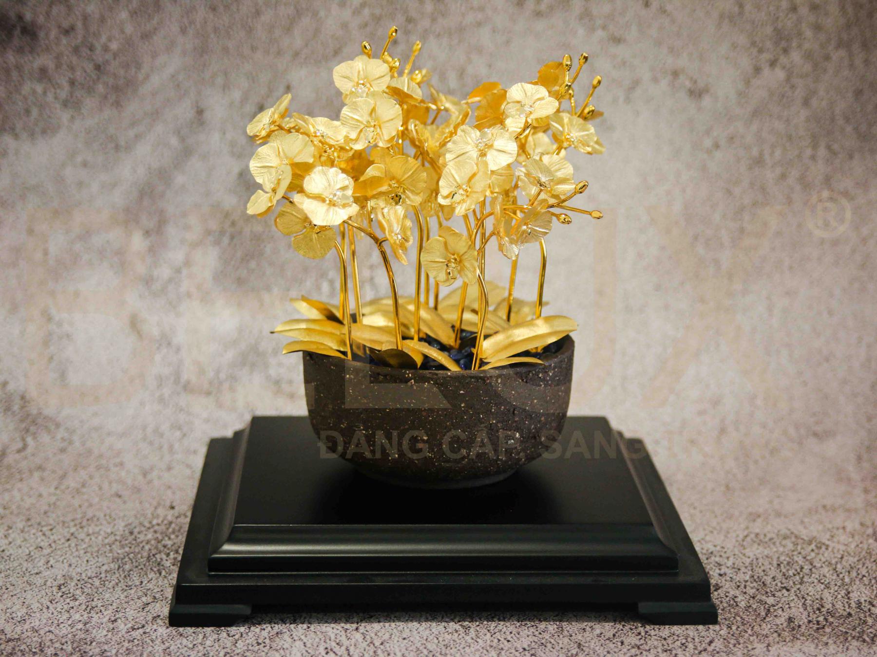 Chậu Lan Hồ Điệp 12 Cành Dát Vàng 24K