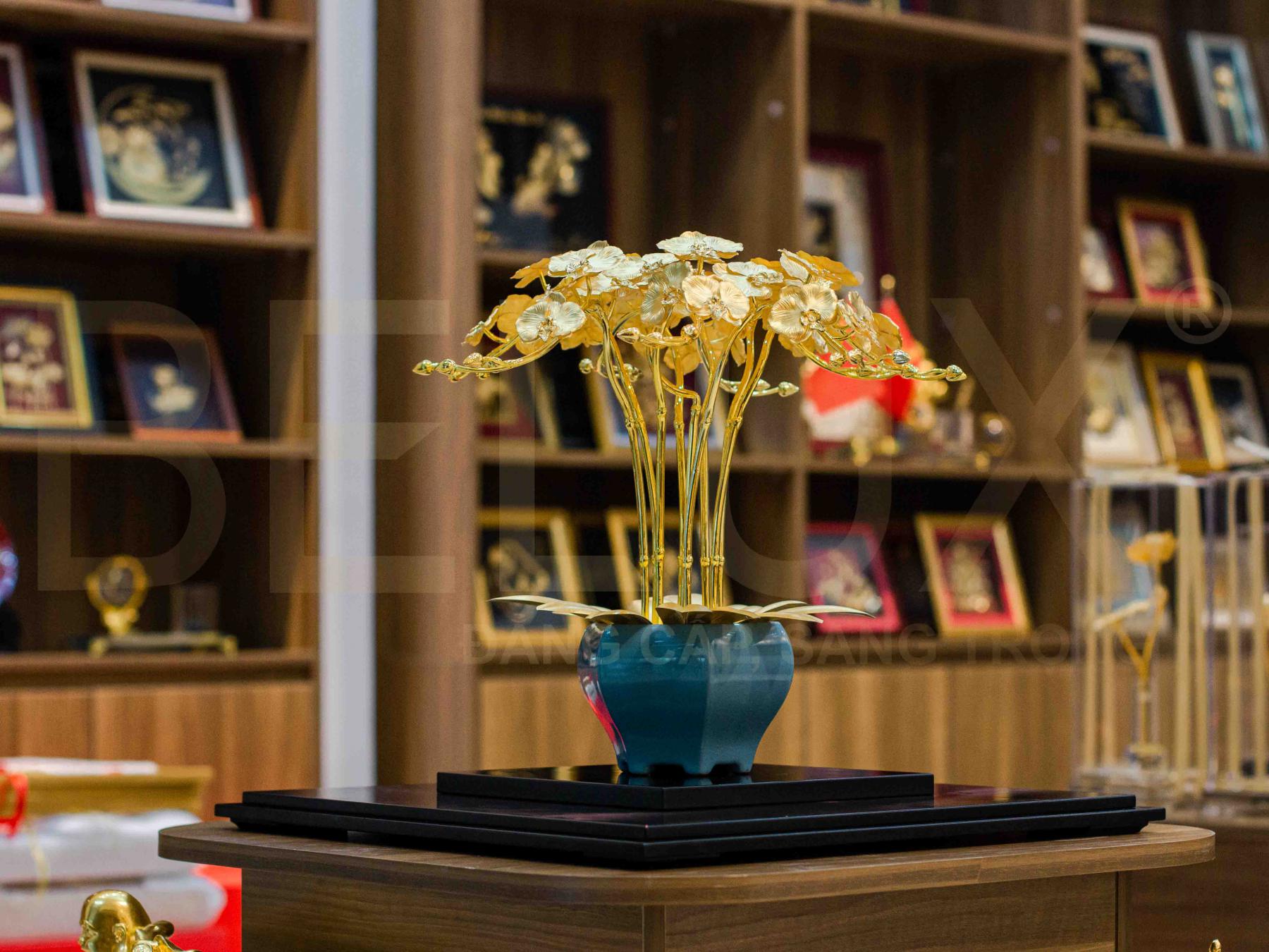 Chậu Hoa Lan Dát Vàng 24K 48cmx48cm