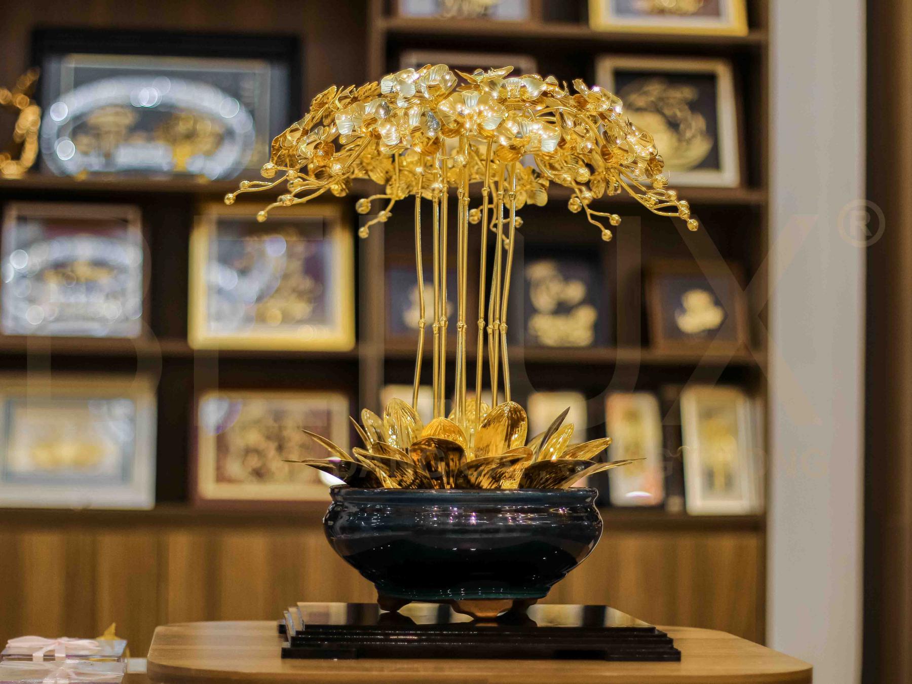 Chậu Lan bằng đồng mạ vàng 24k mẫu 15
