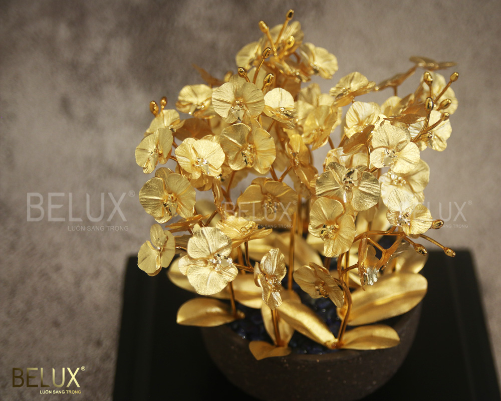 Chậu Lan Hồ Điệp 12 Cành Dát Vàng 24K