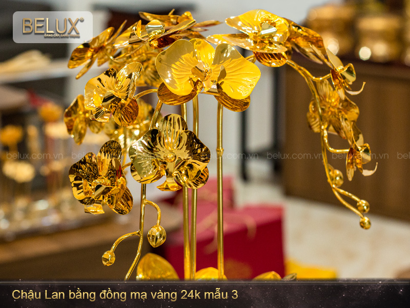 Chậu Lan bằng đồng mạ vàng 24k mẫu 03
