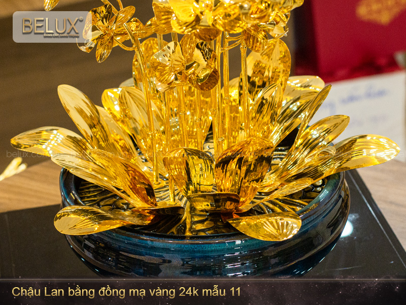 Chậu Lan bằng đồng mạ vàng 24k mẫu 11