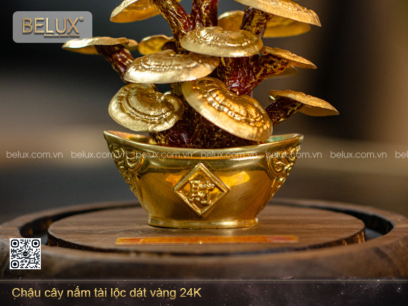 Chậu cây nấm tài lộc dát vàng 24K