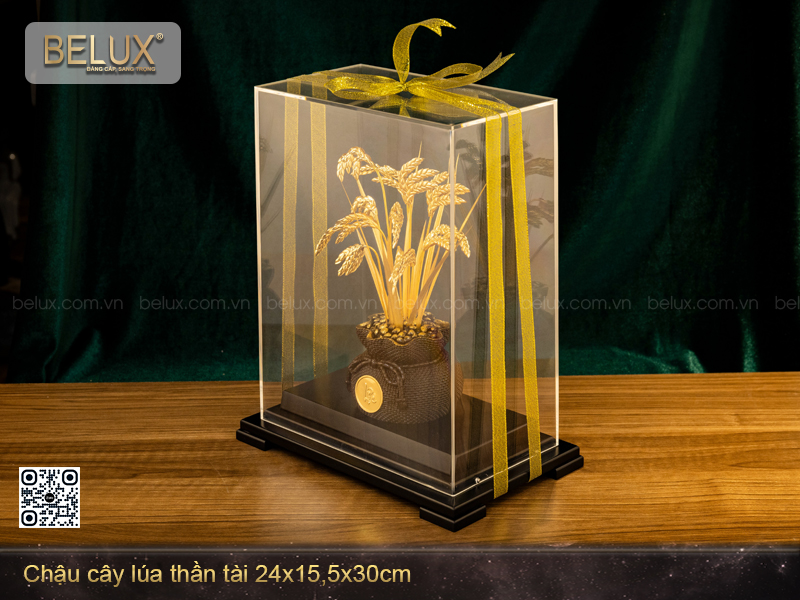 Chậu Cây Lúa Thần Tài Cao 30cm Dát Vàng 24k