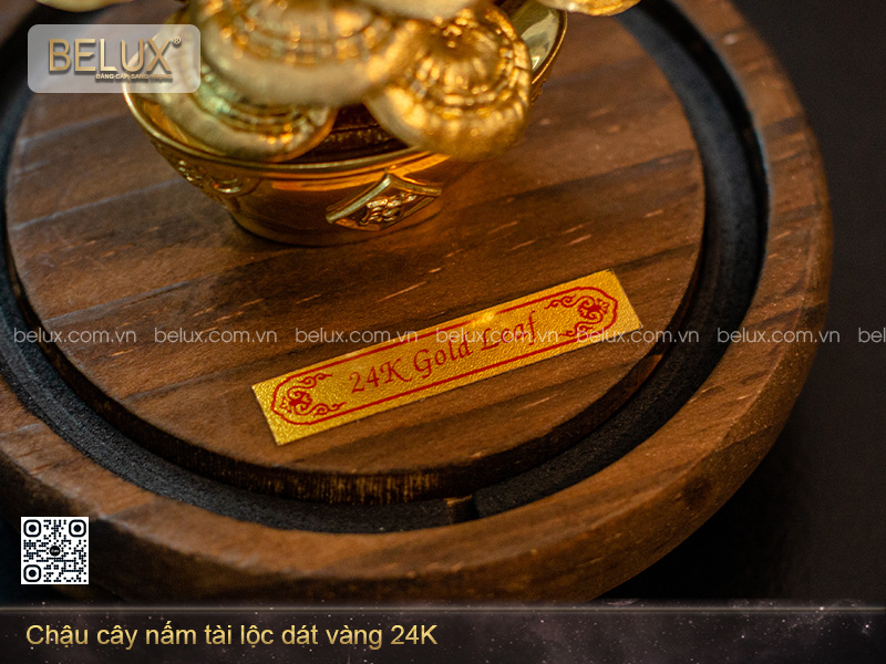 Chậu cây nấm tài lộc dát vàng 24K
