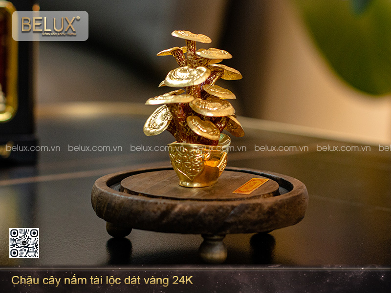Chậu cây nấm tài lộc dát vàng 24K