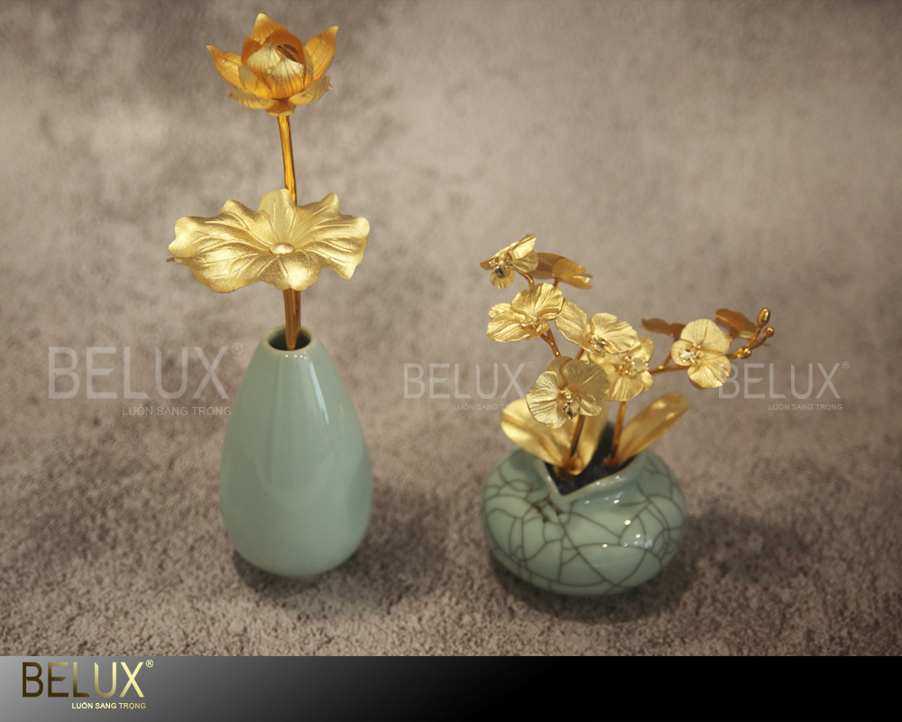 Lọ hoa sen dát vàng 24K 2 nhánh