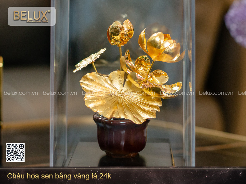Chậu Hoa Sen Bằng Vàng Lá 24k