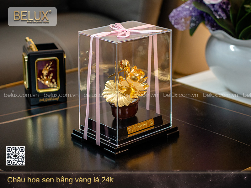 Chậu Hoa Sen Bằng Vàng Lá 24k
