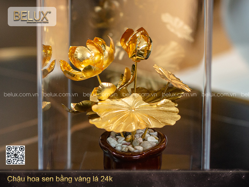 Chậu Hoa Sen Bằng Vàng Lá 24k