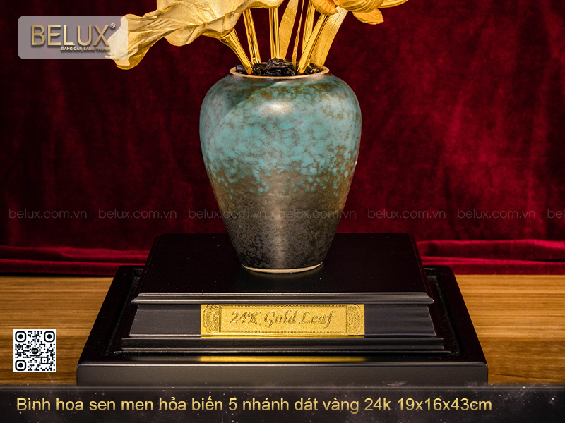 Bình Hoa Sen Men Hỏa Biến 5 Nhánh Dát Vàng 24k