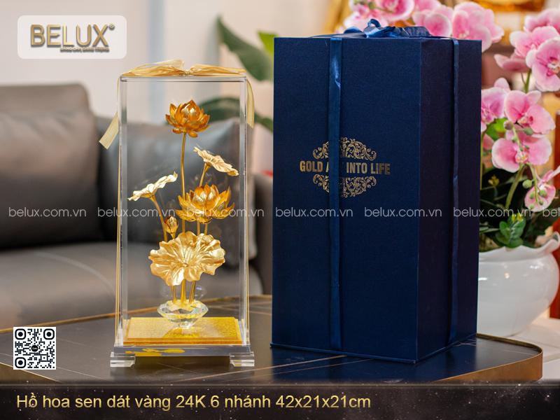 Bình Hoa Sen 6 Nhánh Dát Vàng 24k