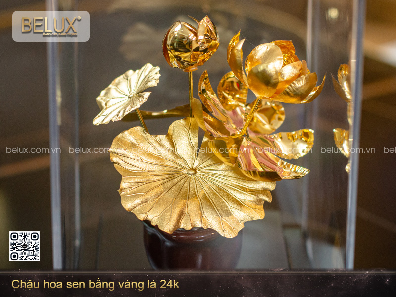 Chậu Hoa Sen Bằng Vàng Lá 24k