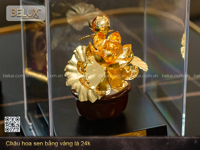 Chậu Hoa Sen Bằng Vàng Lá 24k