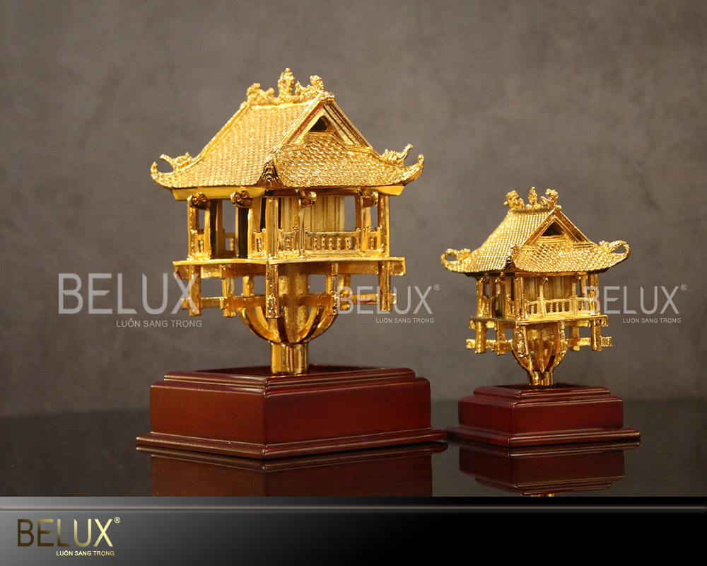 Mô hình Chùa Một Cột bằng đồng mạ vàng 24k