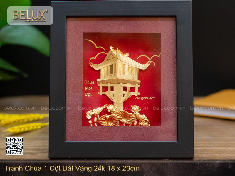 Tranh Chùa Một Cột Dát Vàng 24k