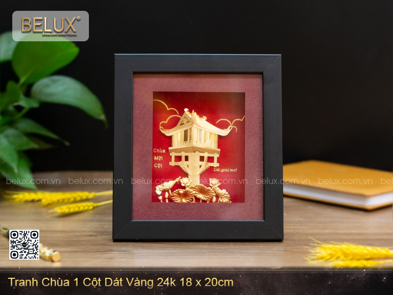 Tranh Chùa Một Cột Dát Vàng 24k
