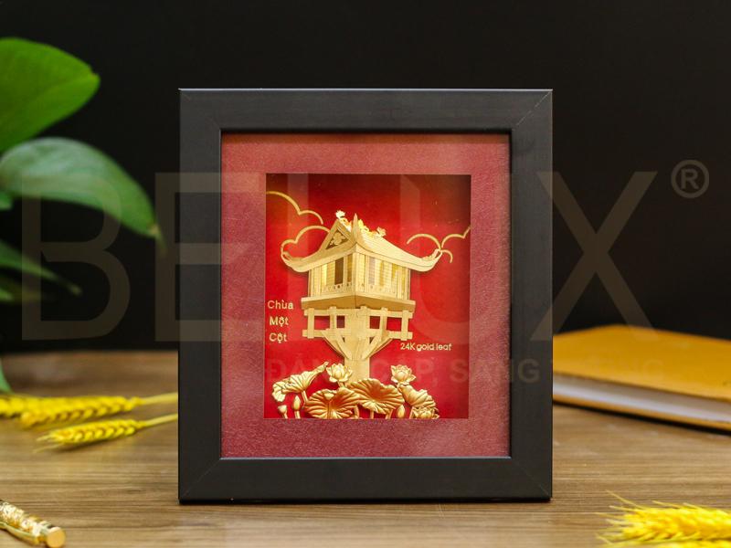 Tranh Chùa Một Cột Dát Vàng 24k