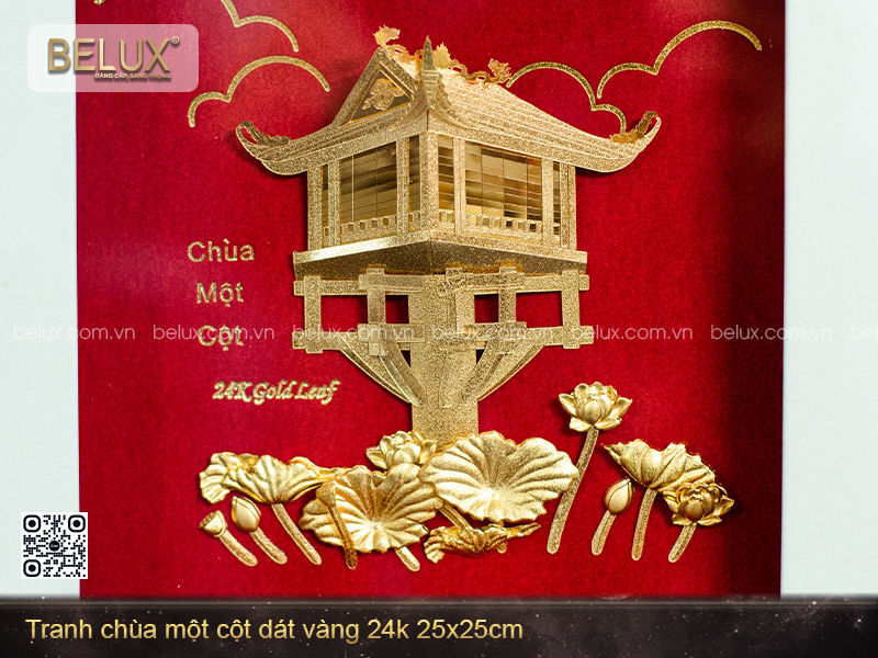 Tranh Chùa Một Cột Dát Vàng 24k 25x25cm
