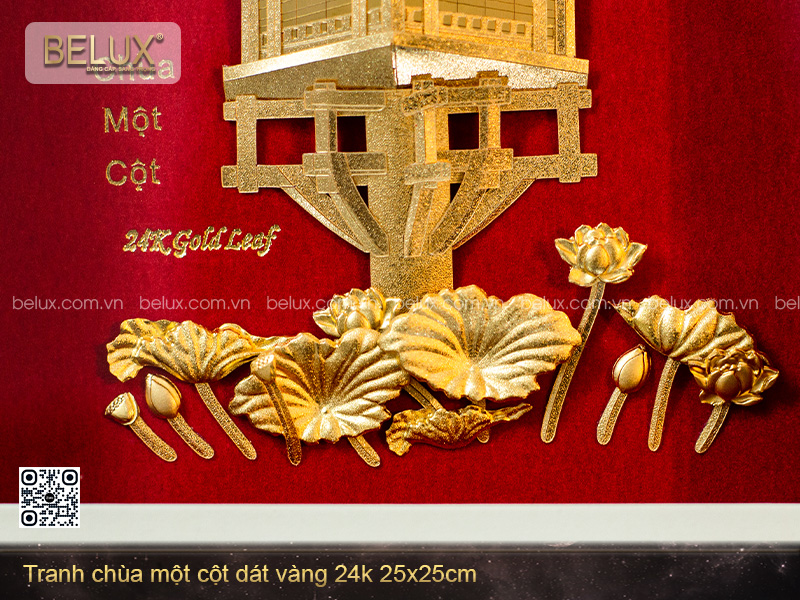 Tranh Chùa Một Cột Dát Vàng 24k 25x25cm