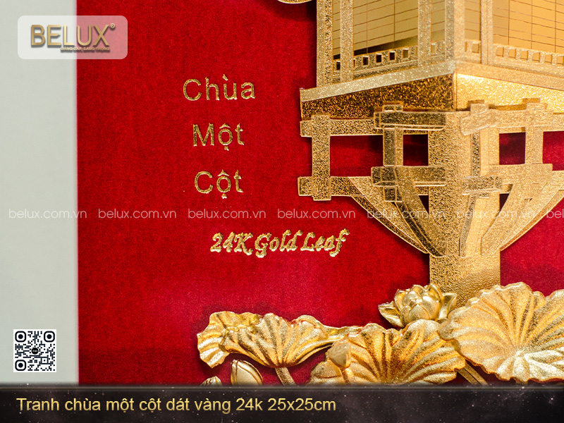 Tranh Chùa Một Cột Dát Vàng 24k 25x25cm