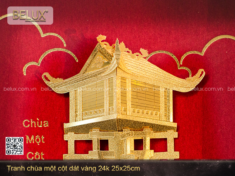Tranh Chùa Một Cột Dát Vàng 24k 25x25cm
