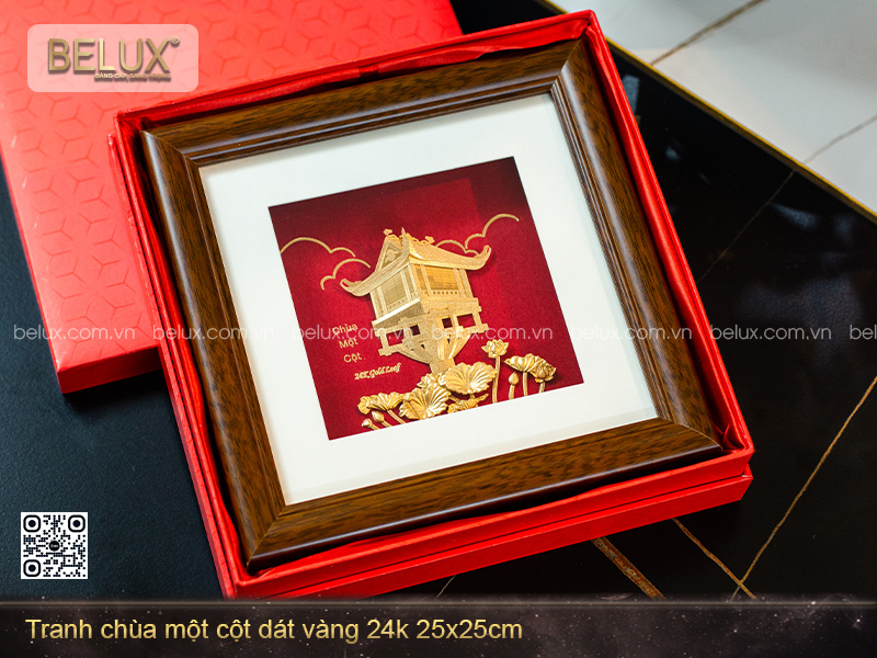 Tranh Chùa Một Cột Dát Vàng 24k 25x25cm