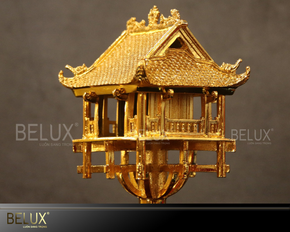 Mô hình Chùa Một Cột bằng đồng mạ vàng 24k