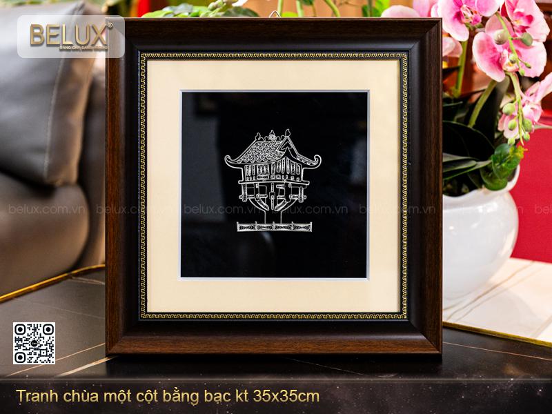 Tranh Chùa Một Cột Bằng Bạc KT 35x35cm