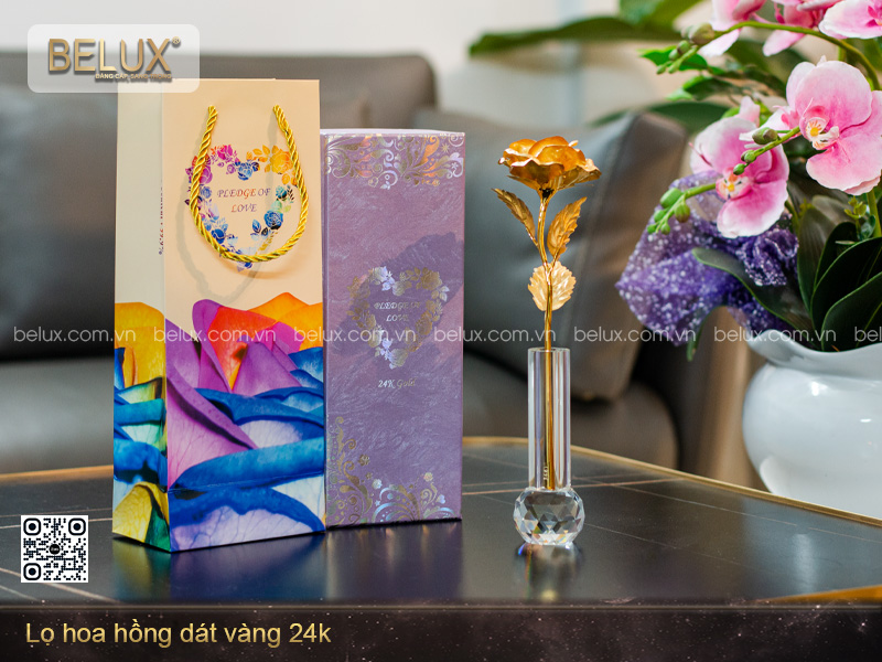 Lọ Hoa Hồng Dát Vàng 24k