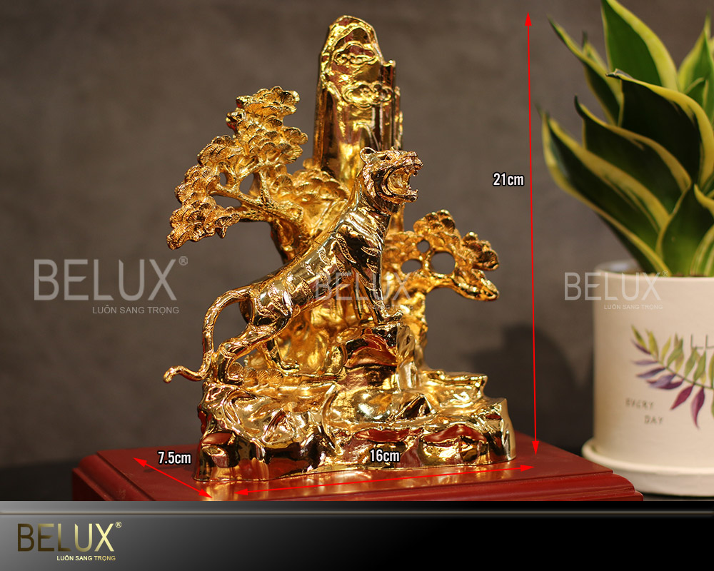 Tượng Hổ Đứng Cây Tùng Mạ Vàng 24k