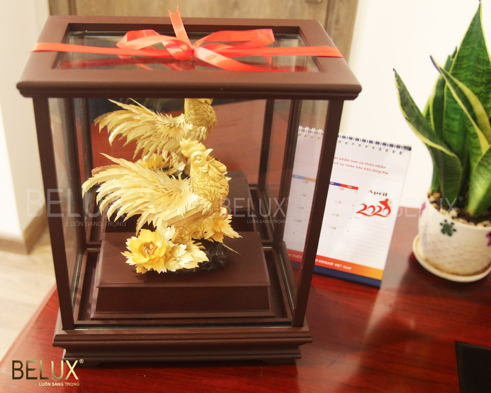 Tượng gà trống đại cát dát vàng 24k