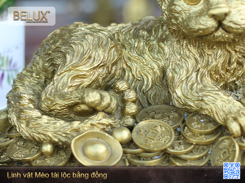 Tượng mèo tài lộc bằng đồng cỡ lớn