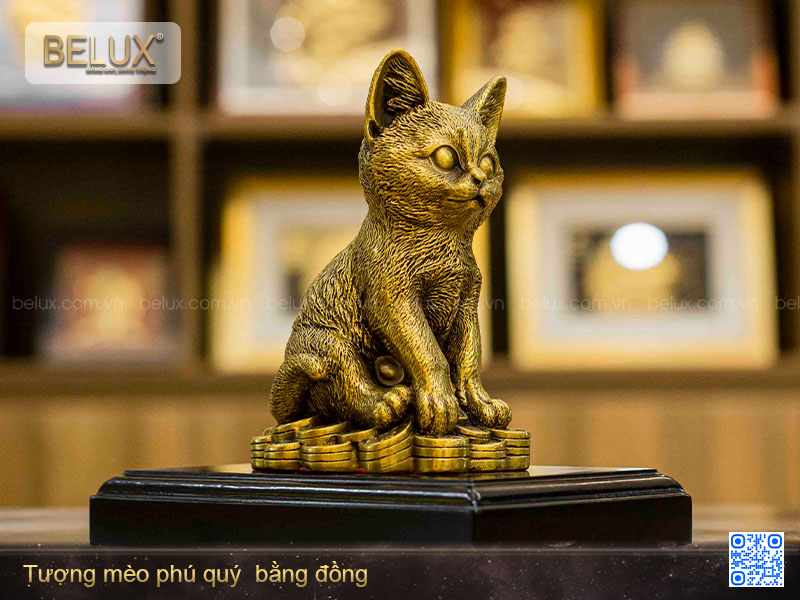 Tượng Mèo phú quý bằng đồng