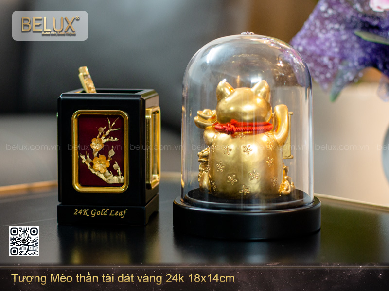Tượng Mèo Thần Tài dát vàng 24k