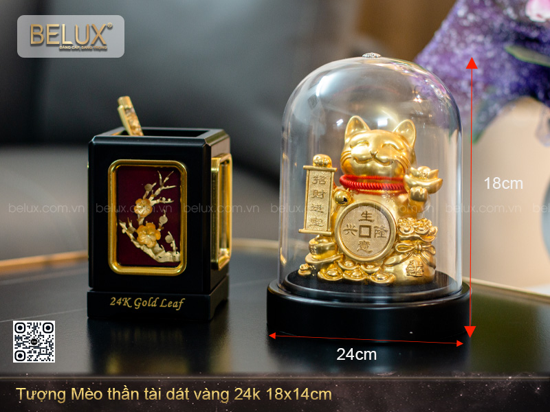 Tượng Mèo Thần Tài dát vàng 24k