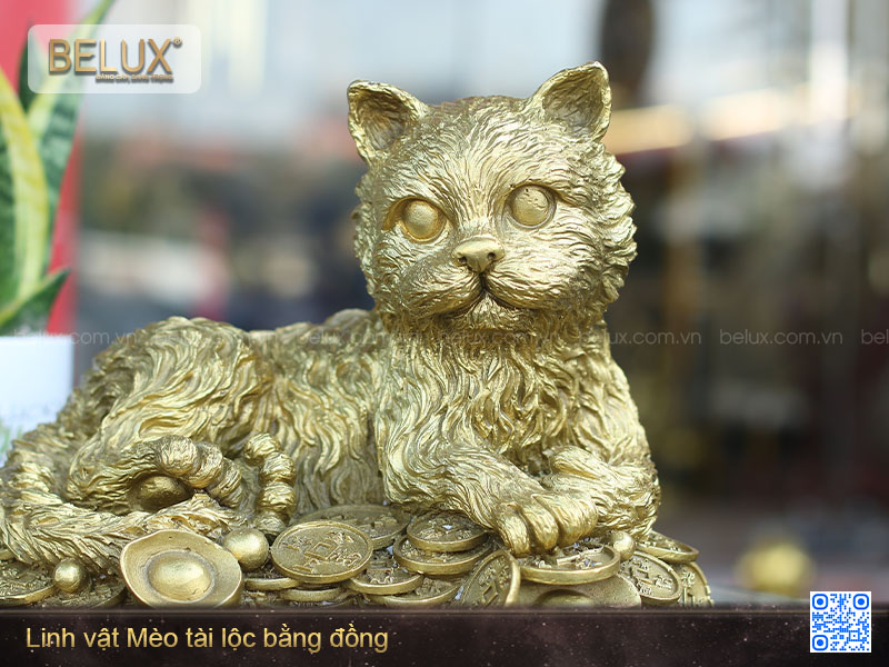 Tượng mèo tài lộc bằng đồng cỡ lớn