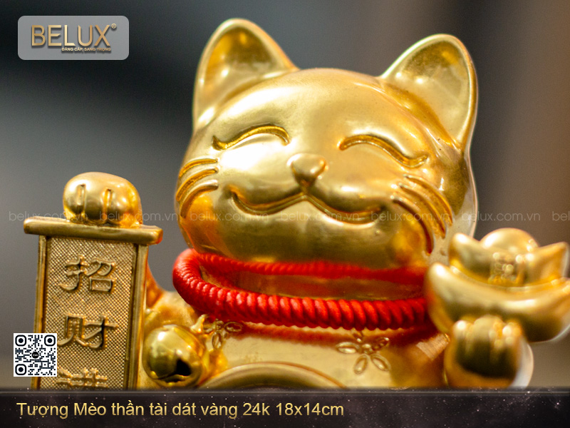Tượng Mèo Thần Tài dát vàng 24k