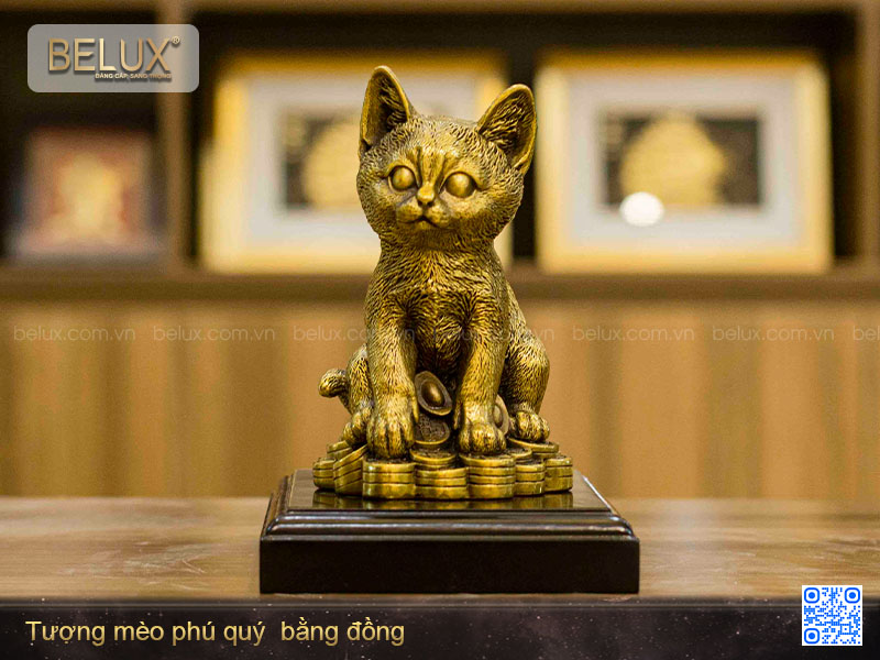 Tượng Mèo phú quý bằng đồng